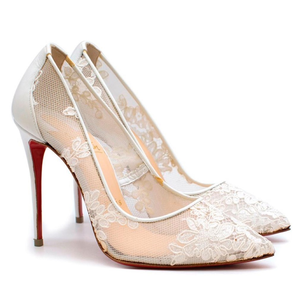 SOLD Louboutin Follies Lace 100mm White Pumps